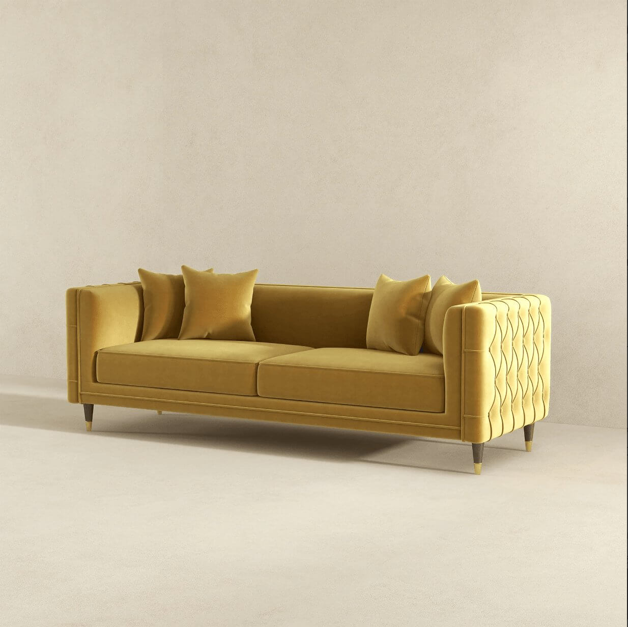 Edward Midcentury Tufted Velvet Upholstered Sofa 90L