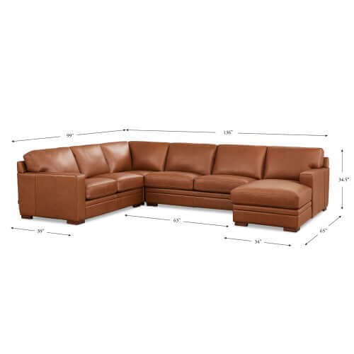 Dillon MCM Leather Chaise Corner Sectional 136