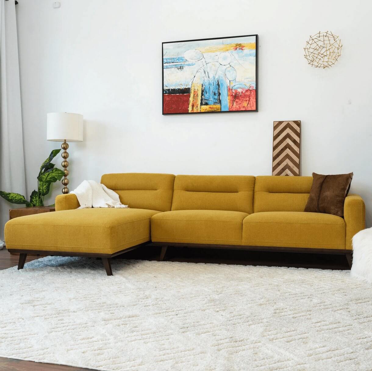 Ella Yellow L-Shape Sectional Chaise Sofa 109