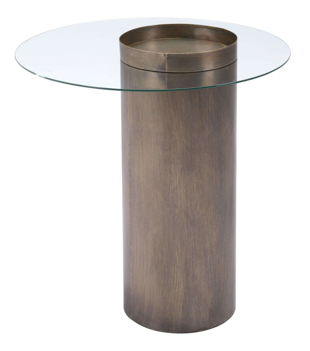 Emi Round Glass Top Bronze Base Accent Table 24