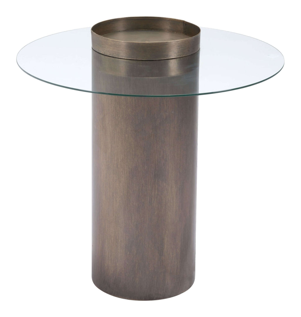 Emi Round Glass Top Bronze Base Accent Table 24