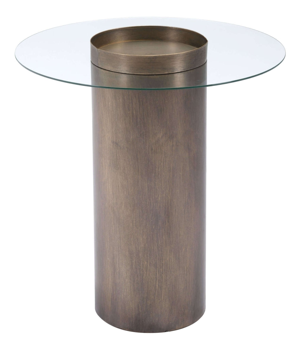 Emi Round Glass Top Bronze Base Accent Table 24