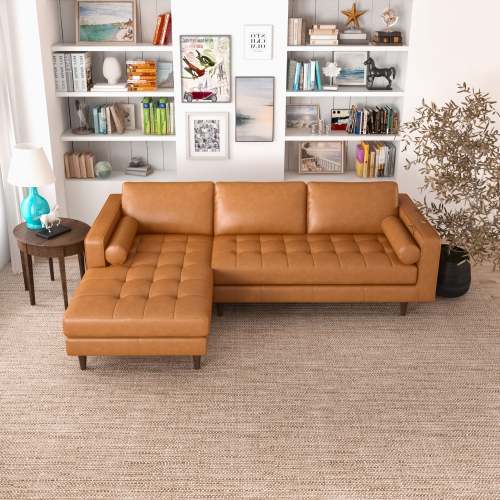 Anthony MCM Tufted Leather Chaise Sofa Sectional 101