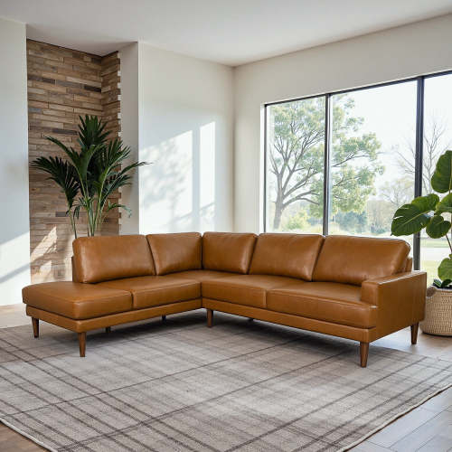 Corbin MCM Tan Leather Sectional Chaise Sofa 108