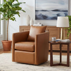 Jasmine Top Grain Brown Leather Swivel Accent Chair