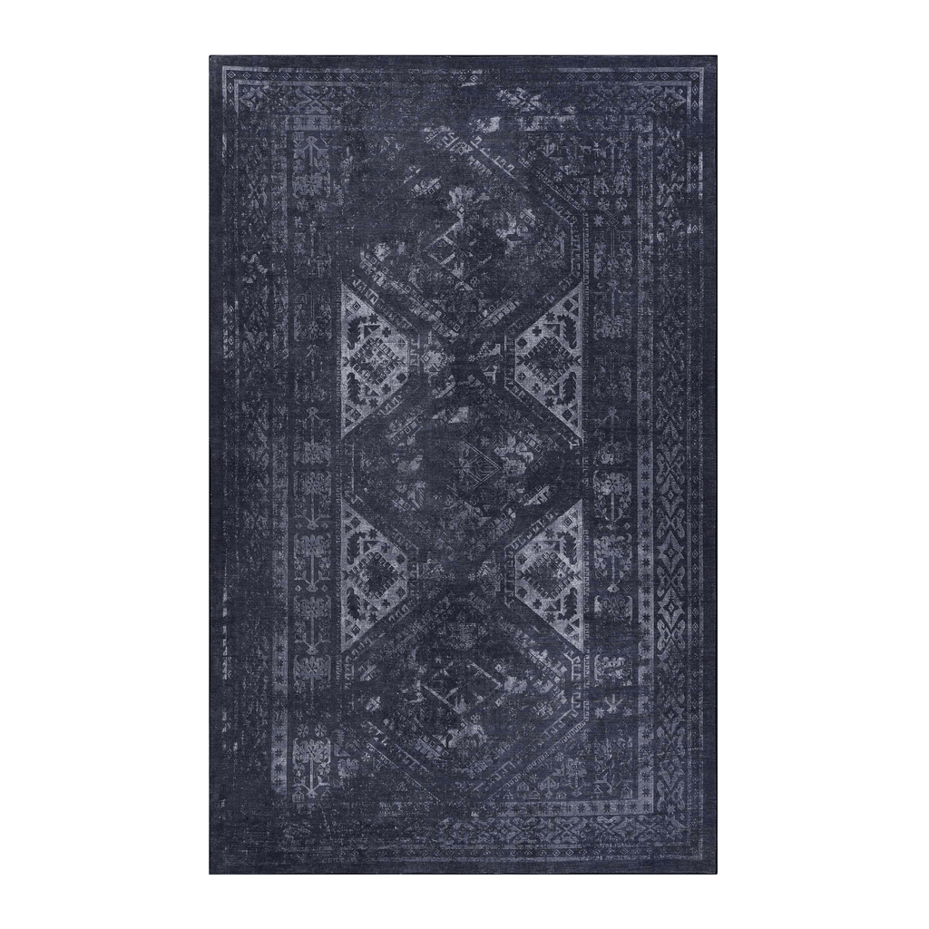 Black and Gray Washable Rectangular Area Rug (Various Sizes)