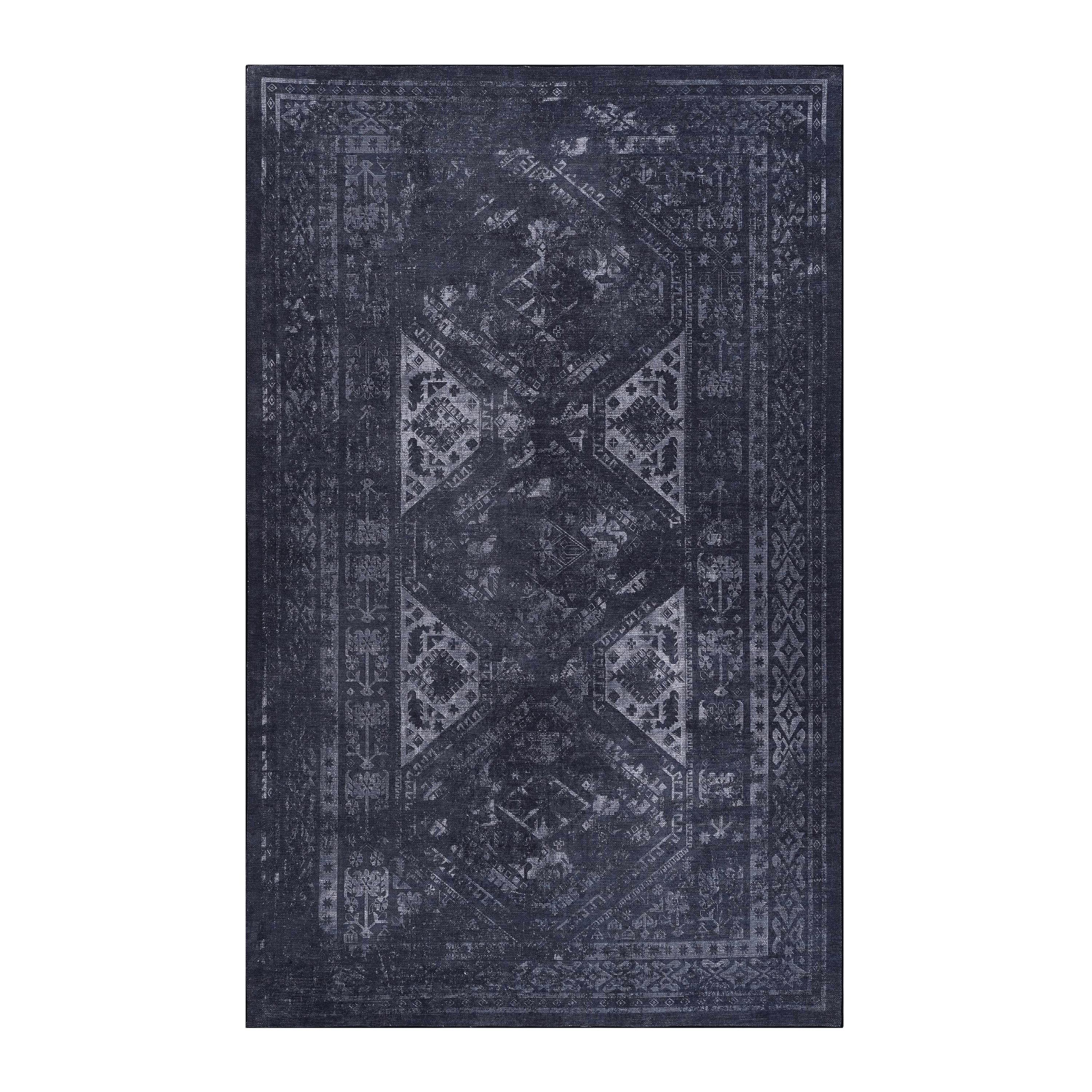 Black and Gray Washable Rectangular Area Rug (Various Sizes)