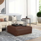 Brody Large Square Brown Faux Leather Ottoman 36W (2 Colors)