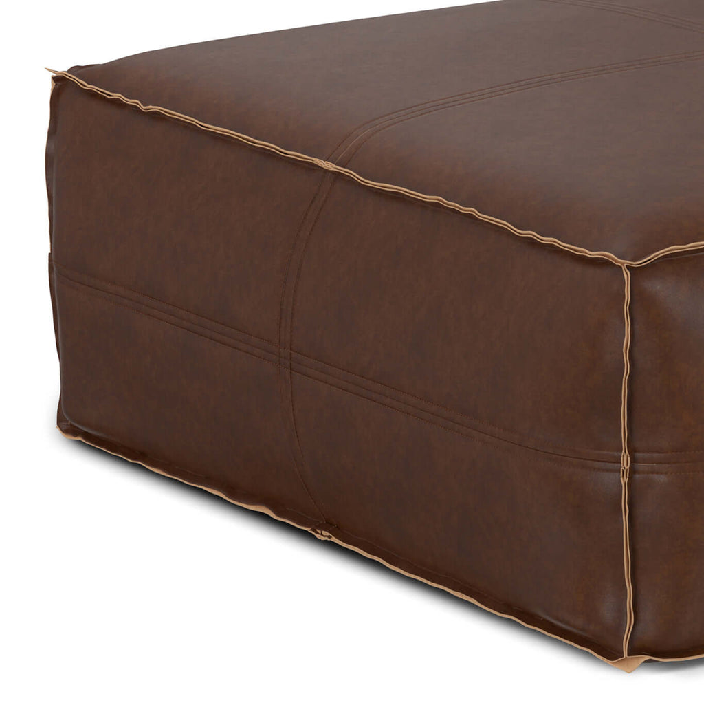Brody Large Square Brown Faux Leather Ottoman 36W (2 Colors)