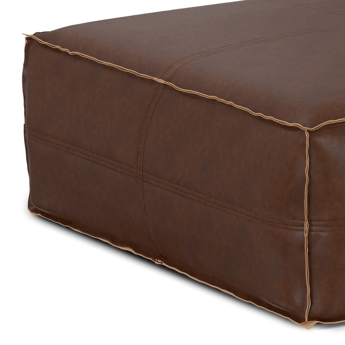 Brody Large Square Brown Faux Leather Ottoman 36W (2 Colors)