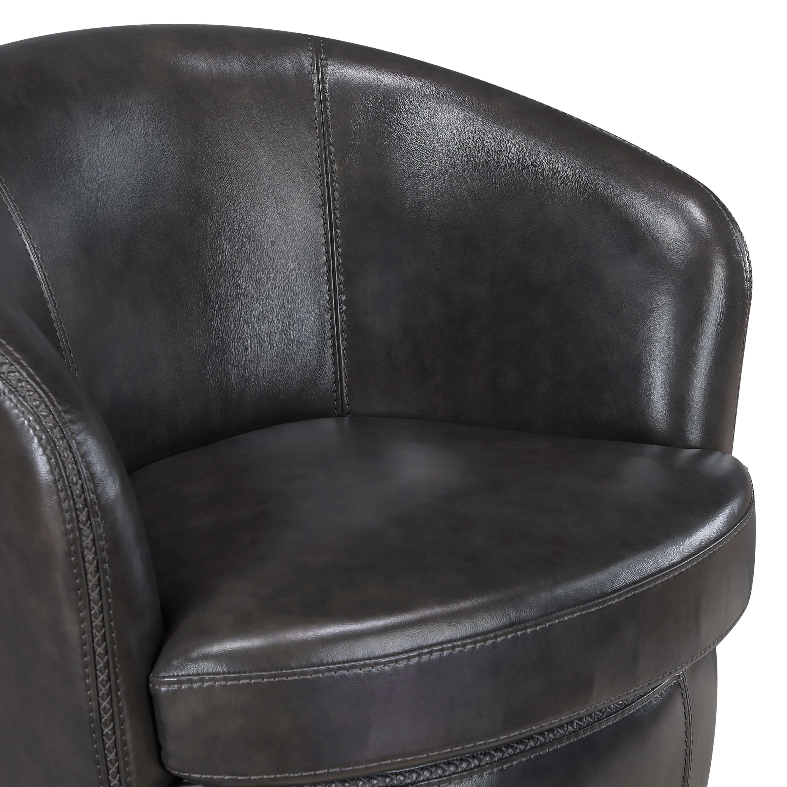 Luxurious Top-Grain Leather Barrel Swivel Chair