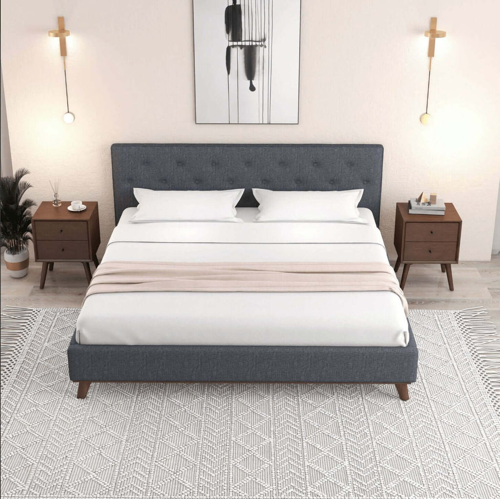 Graceville Tufted Fabric Upholstered Platform Bed Frame (4 Colors)