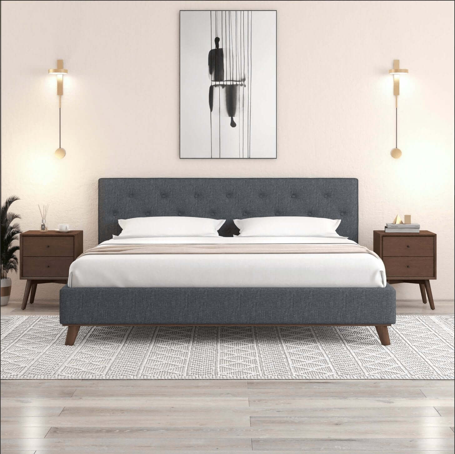 Graceville Tufted Fabric Upholstered Platform Bed Frame (4 Colors)