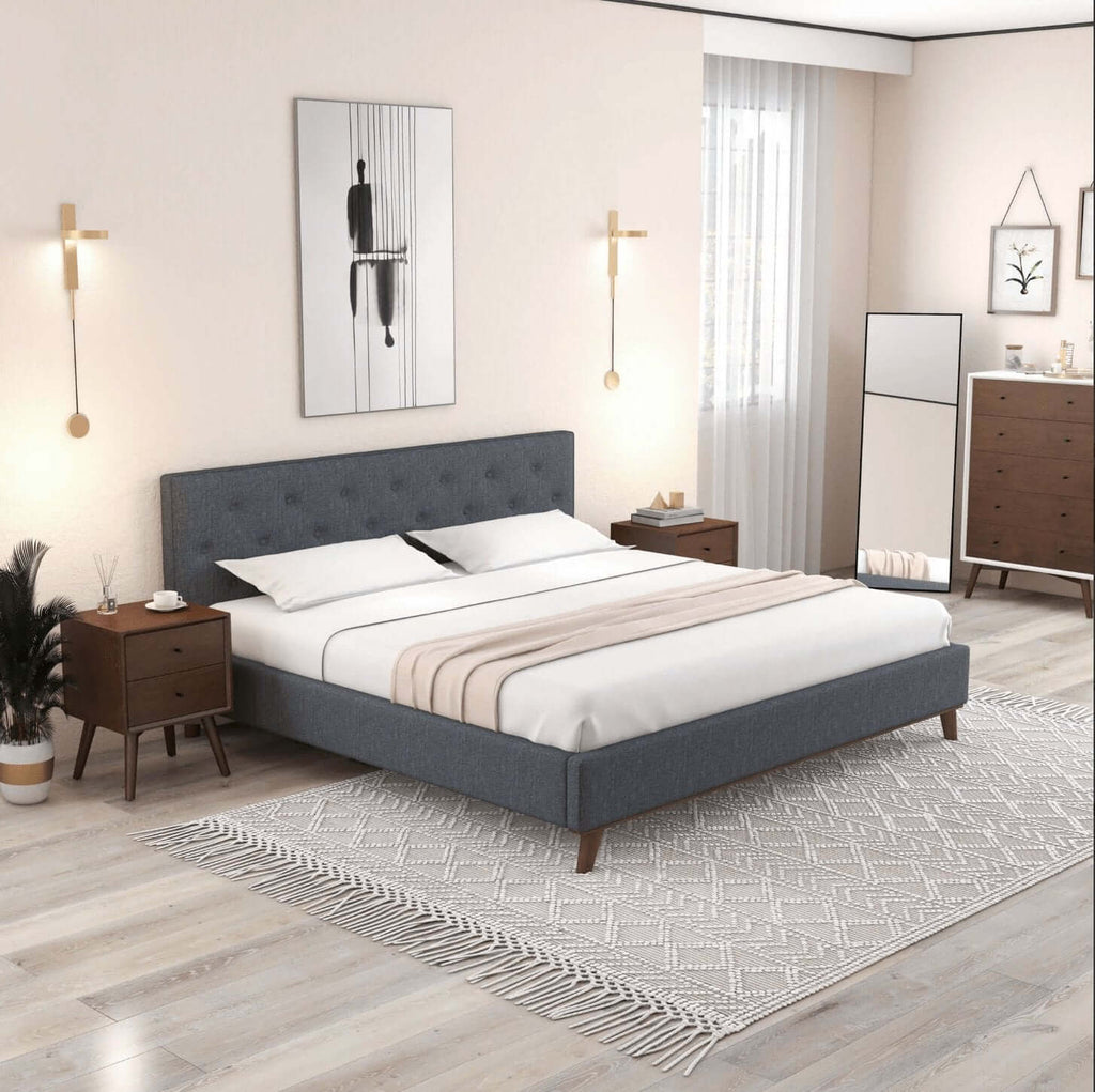 Graceville Tufted Fabric Upholstered Platform Bed Frame (4 Colors)