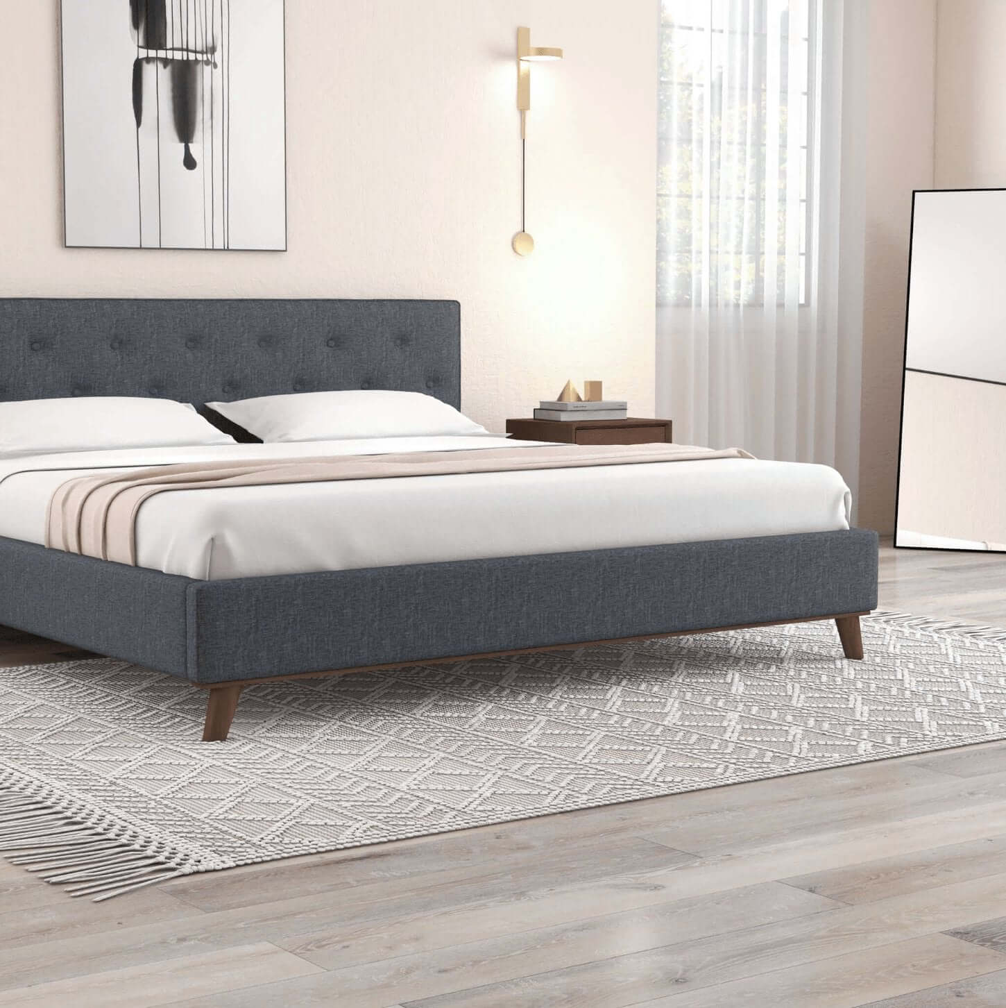 Graceville Tufted Fabric Upholstered Platform Bed Frame (4 Colors)