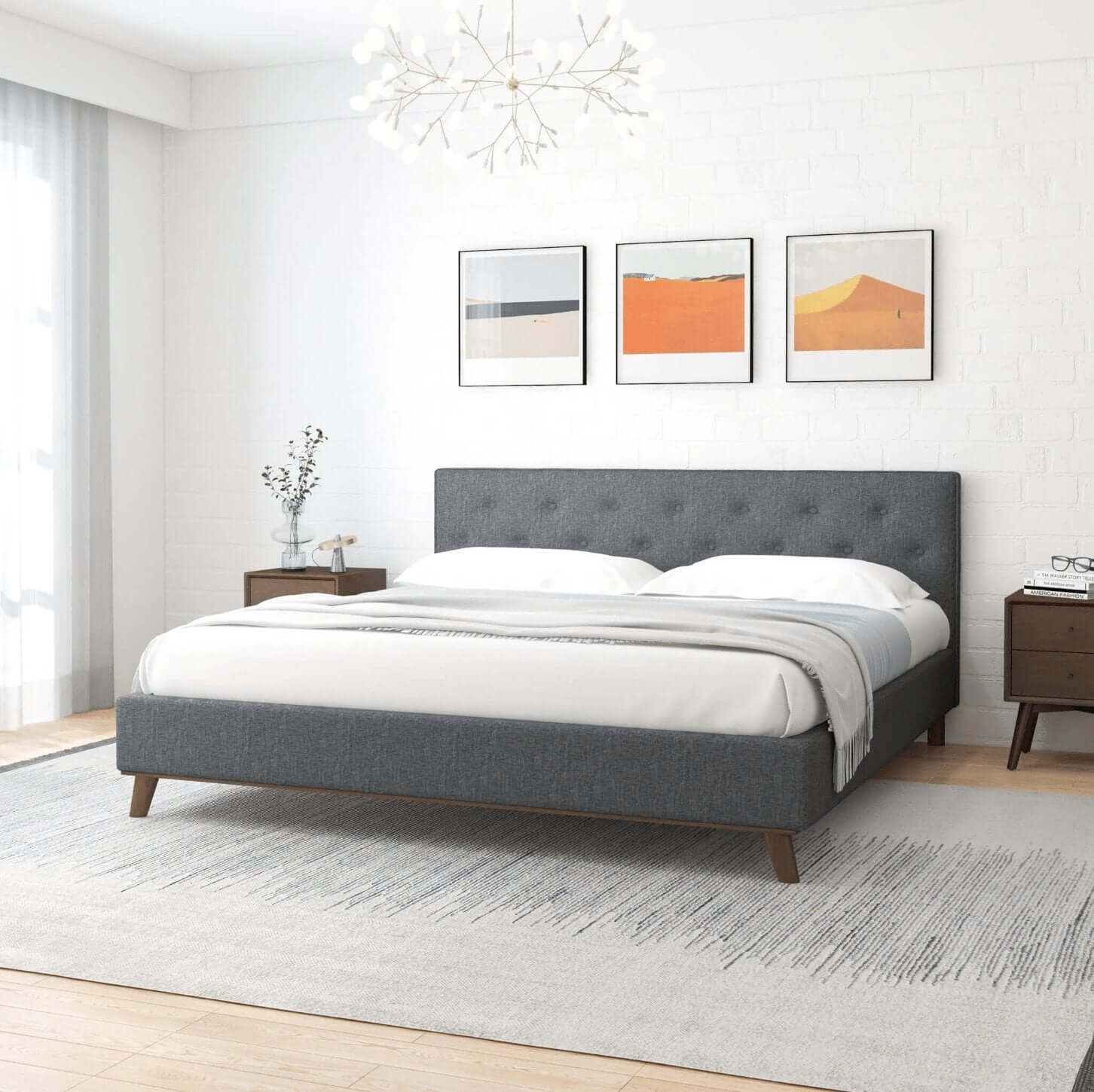 Graceville Tufted Fabric Upholstered Platform Bed Frame (4 Colors)