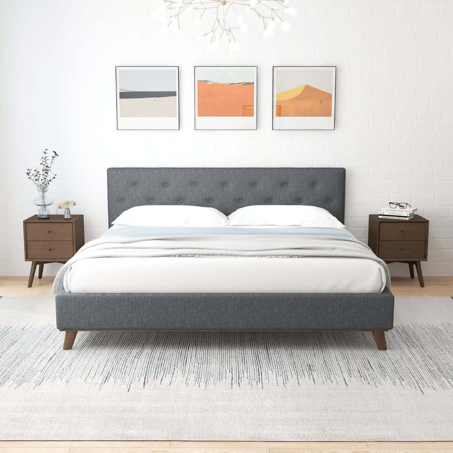 Graceville Tufted Fabric Upholstered Platform Bed Frame (4 Colors)