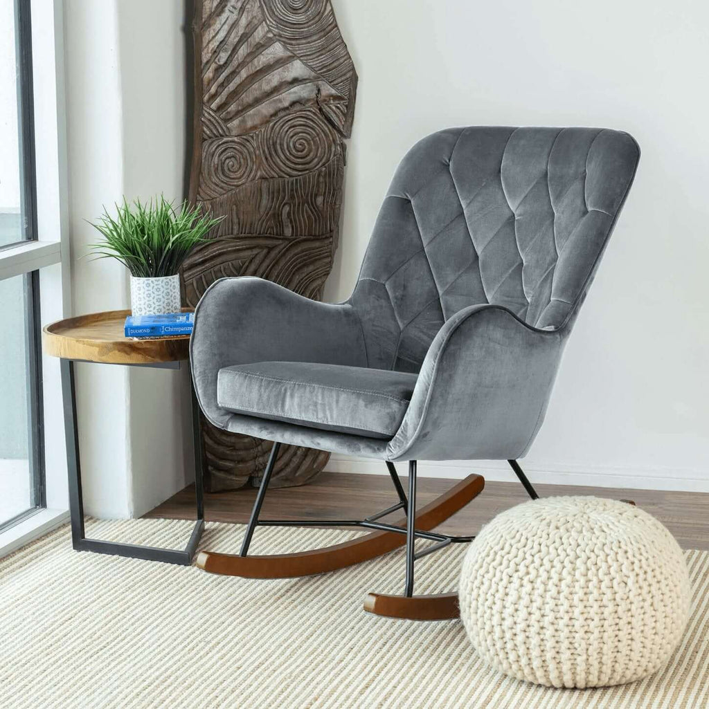 Hannah Classic Tufted Velvet Rocking Chair (4 Colors)