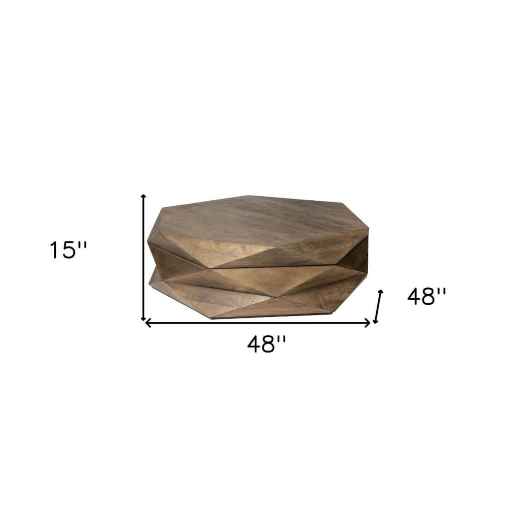 Hexagonal Solid Wood Coffee Table With Storage 48