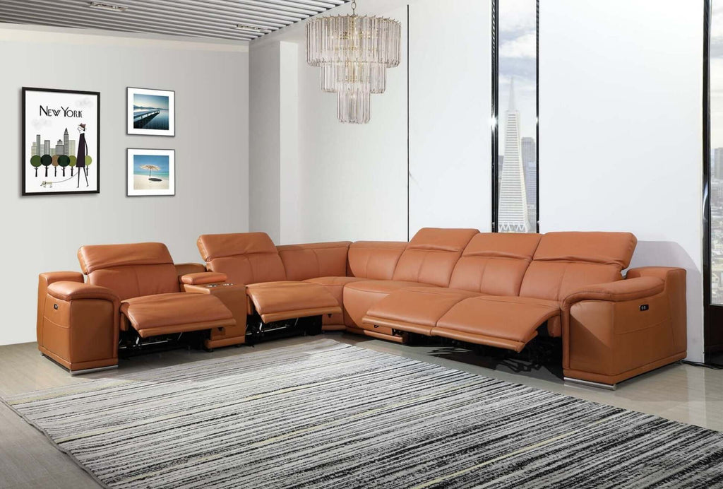 Italian Leather Power-Reclining Corner Sectional Sofa (Various Size and Colors)