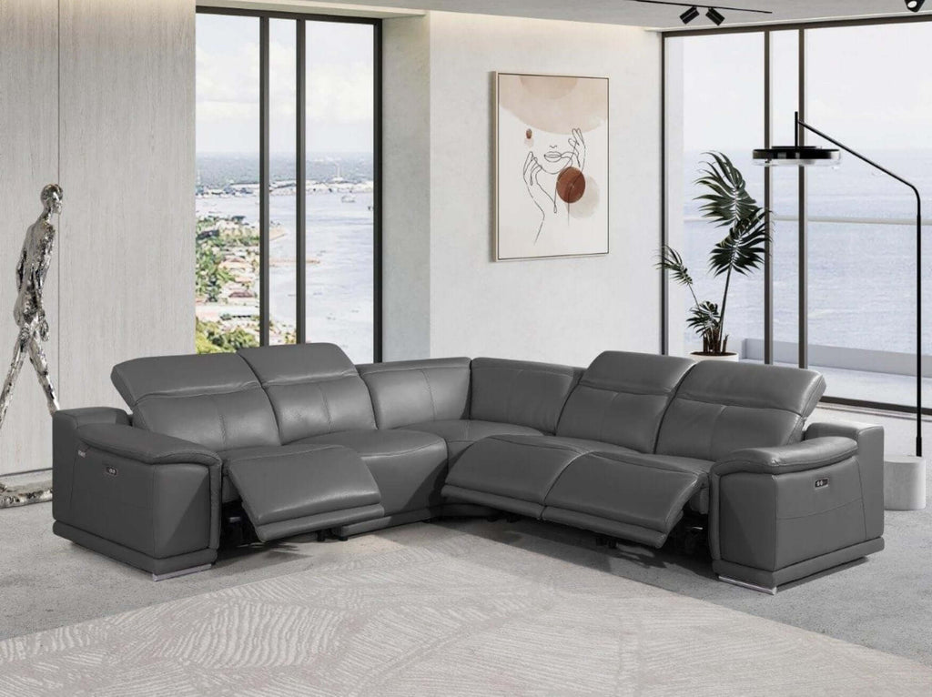 Italian Leather Power-Reclining Corner Sectional Sofa (Various Size and Colors)