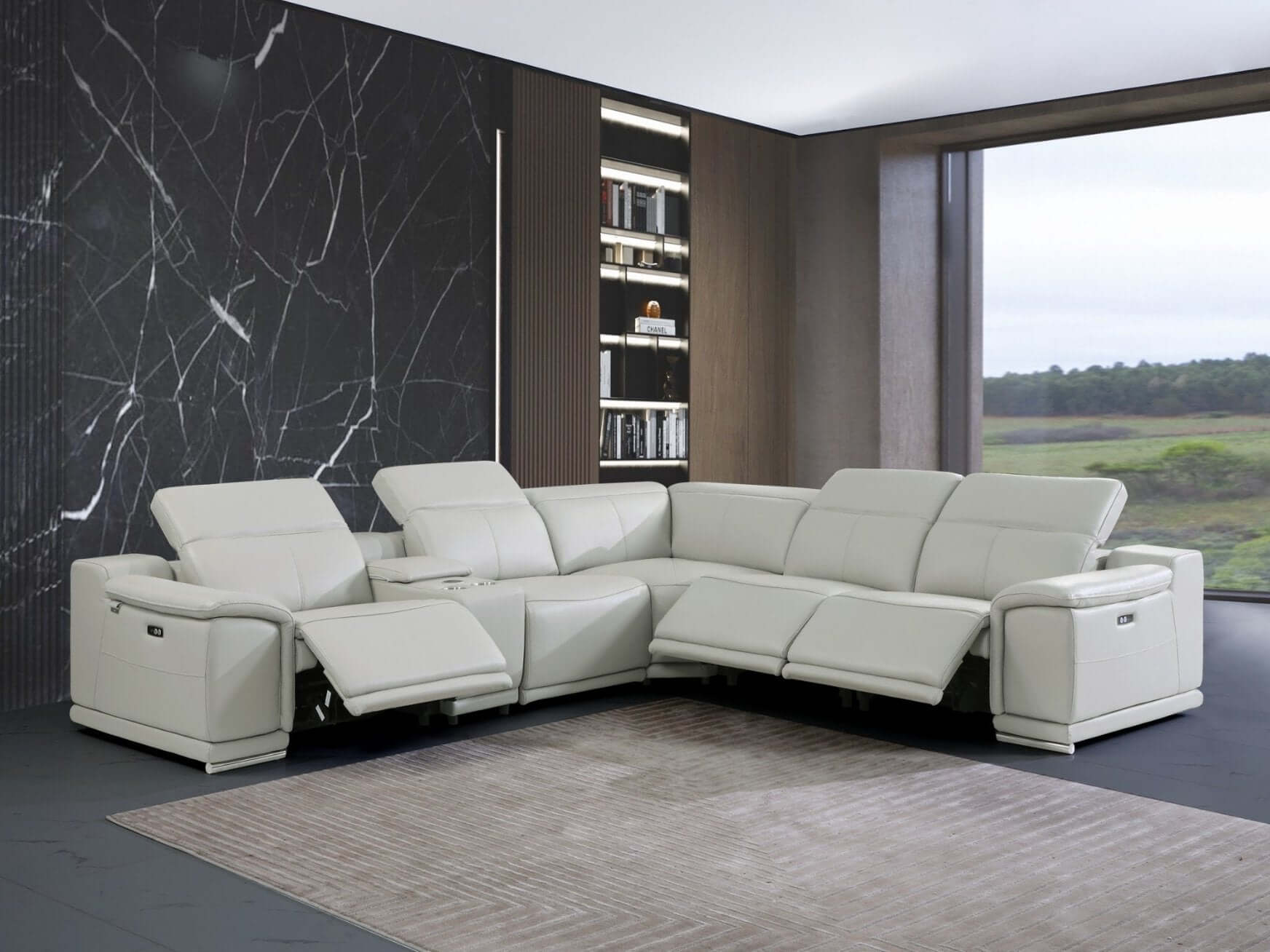 Italian Leather Power-Reclining Corner Sectional Sofa (Various Size and Colors)