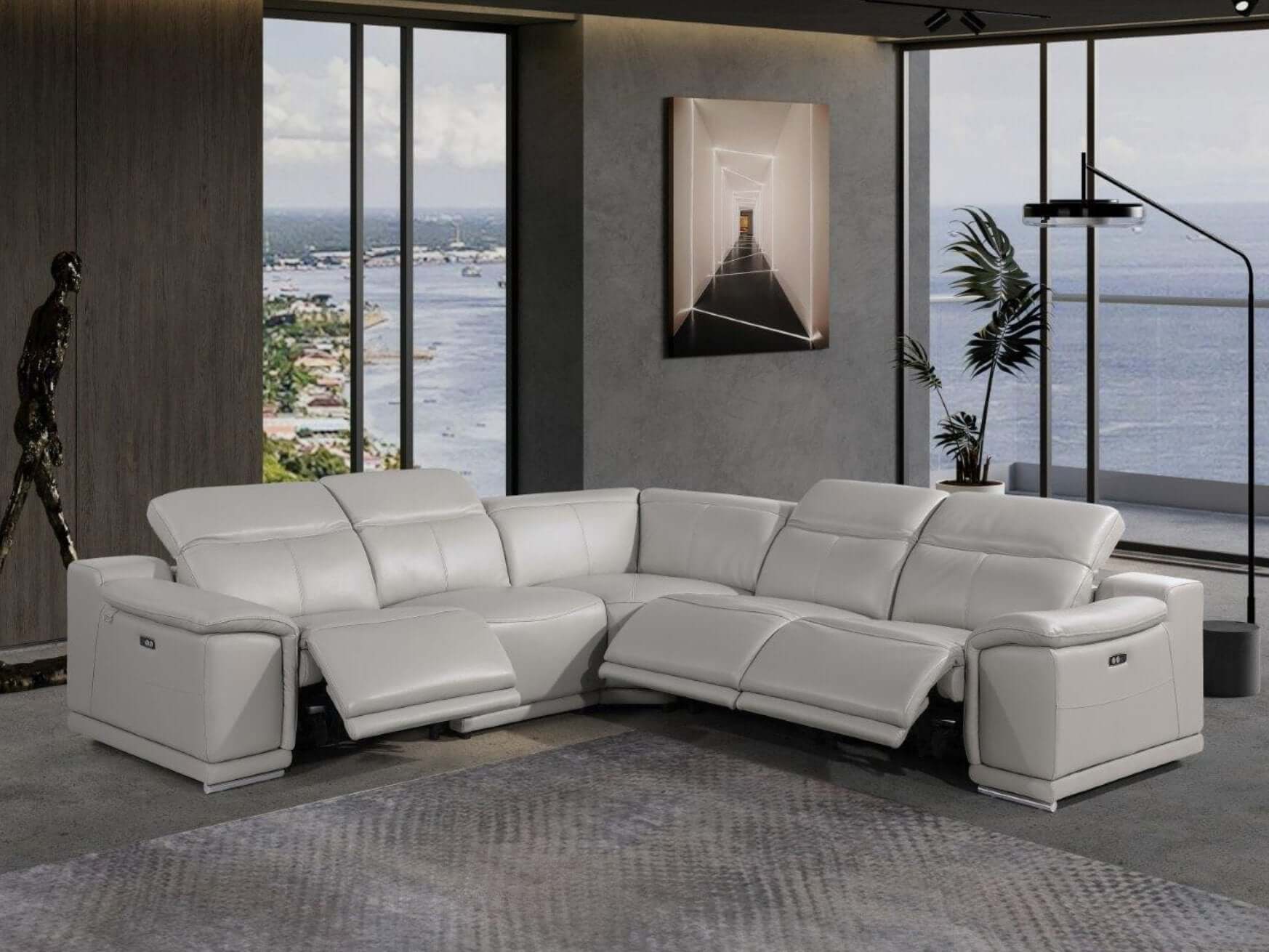 Italian Leather Power-Reclining Corner Sectional Sofa (Various Size and Colors)