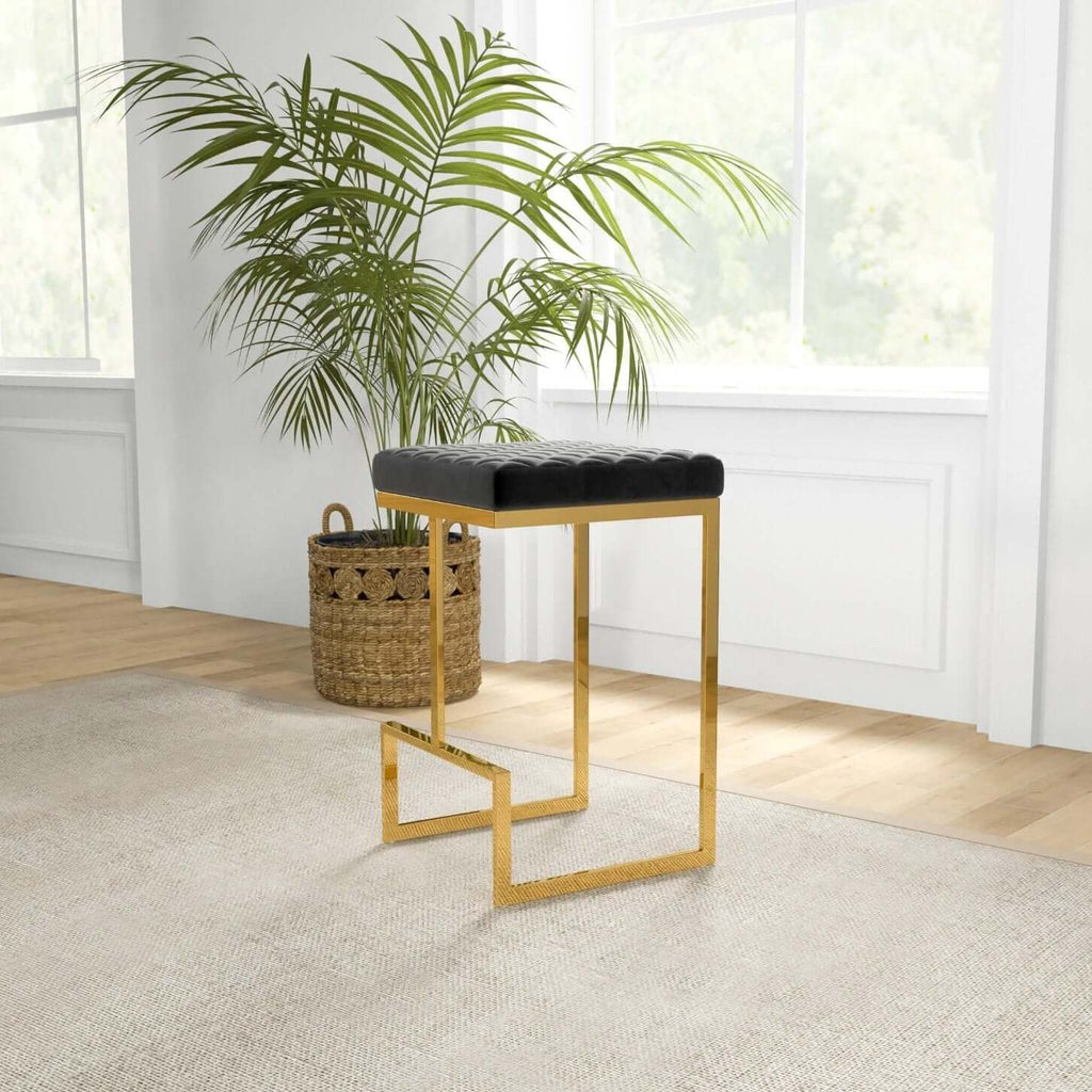 Joel Classy Gold Velvet Upholstered Bar Seat Stool