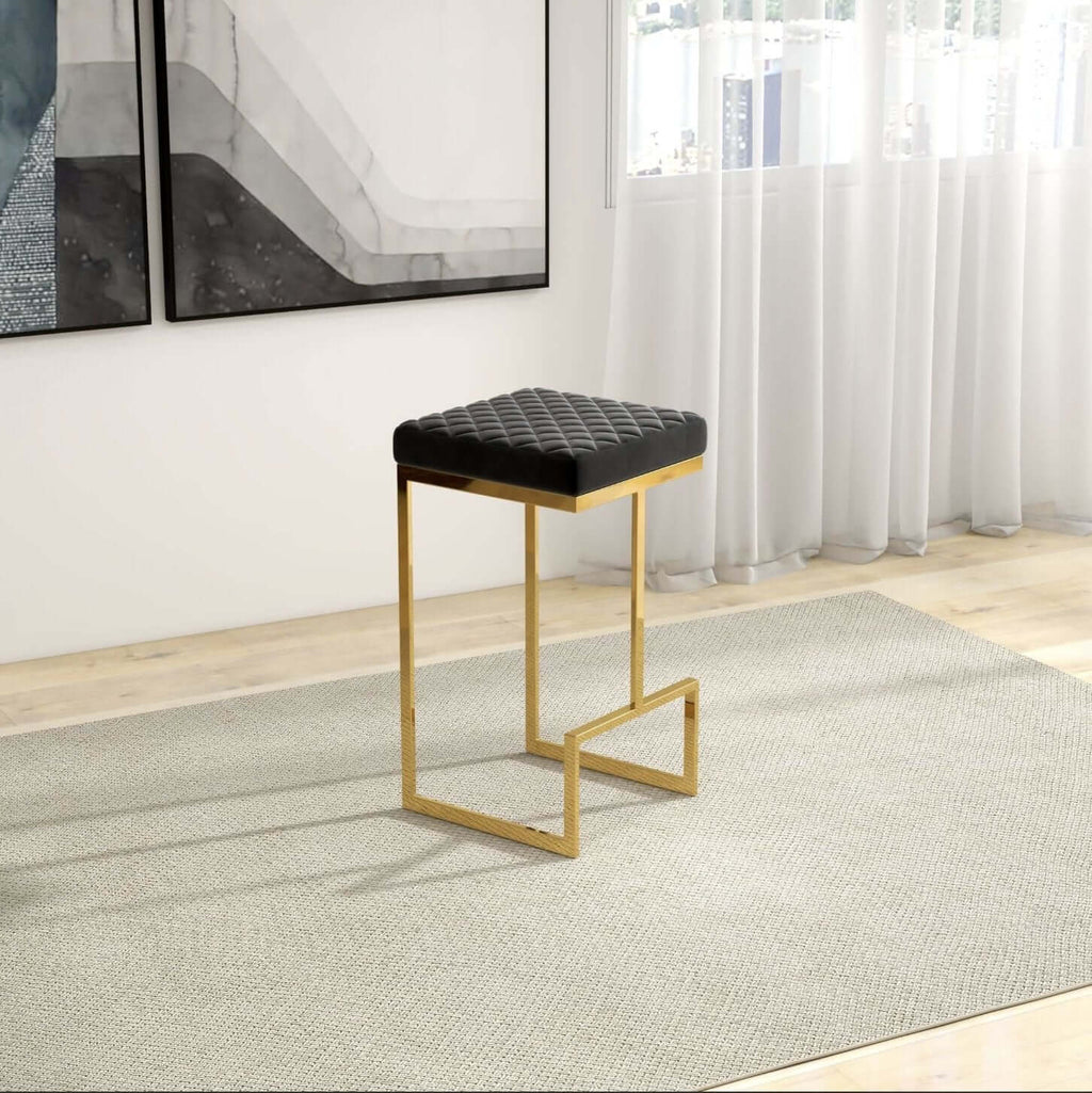 Joel Classy Gold Velvet Upholstered Bar Seat Stool
