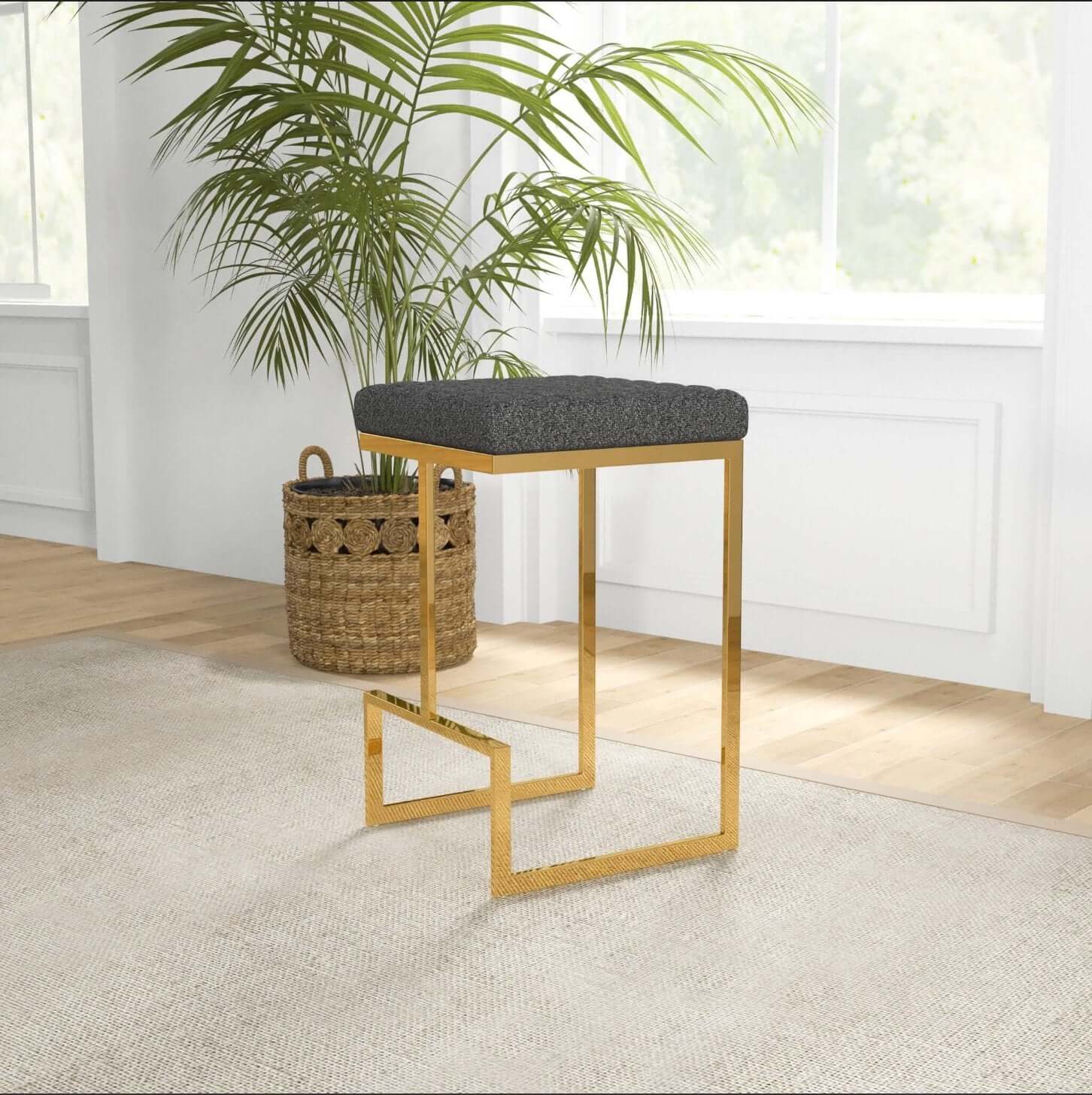 Joel Classy Gold Velvet Upholstered Bar Seat Stool