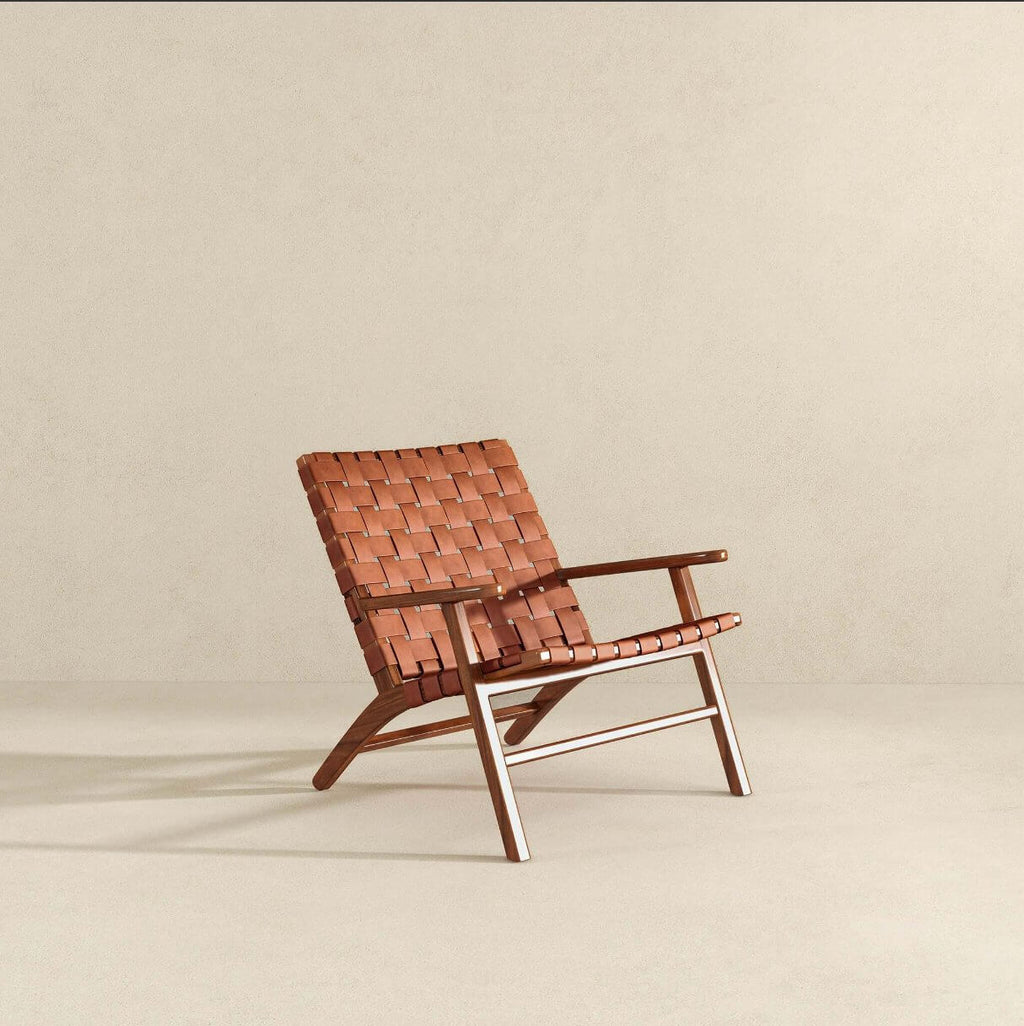 Kangley Leather Strapped Solid Wood Armchair