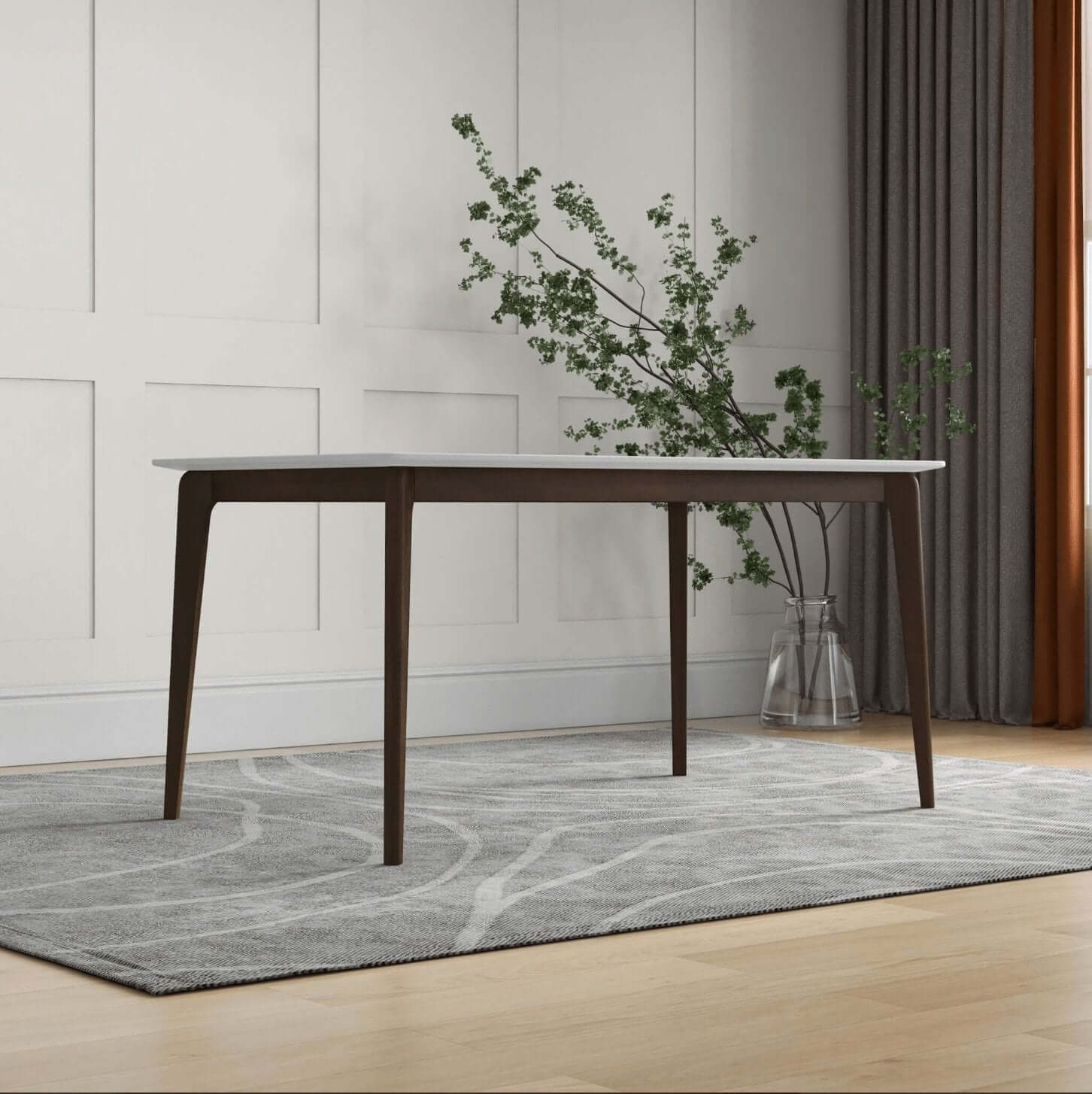 Lindsey MCM Walnut Wood White Top Kitchen Dining Table 60