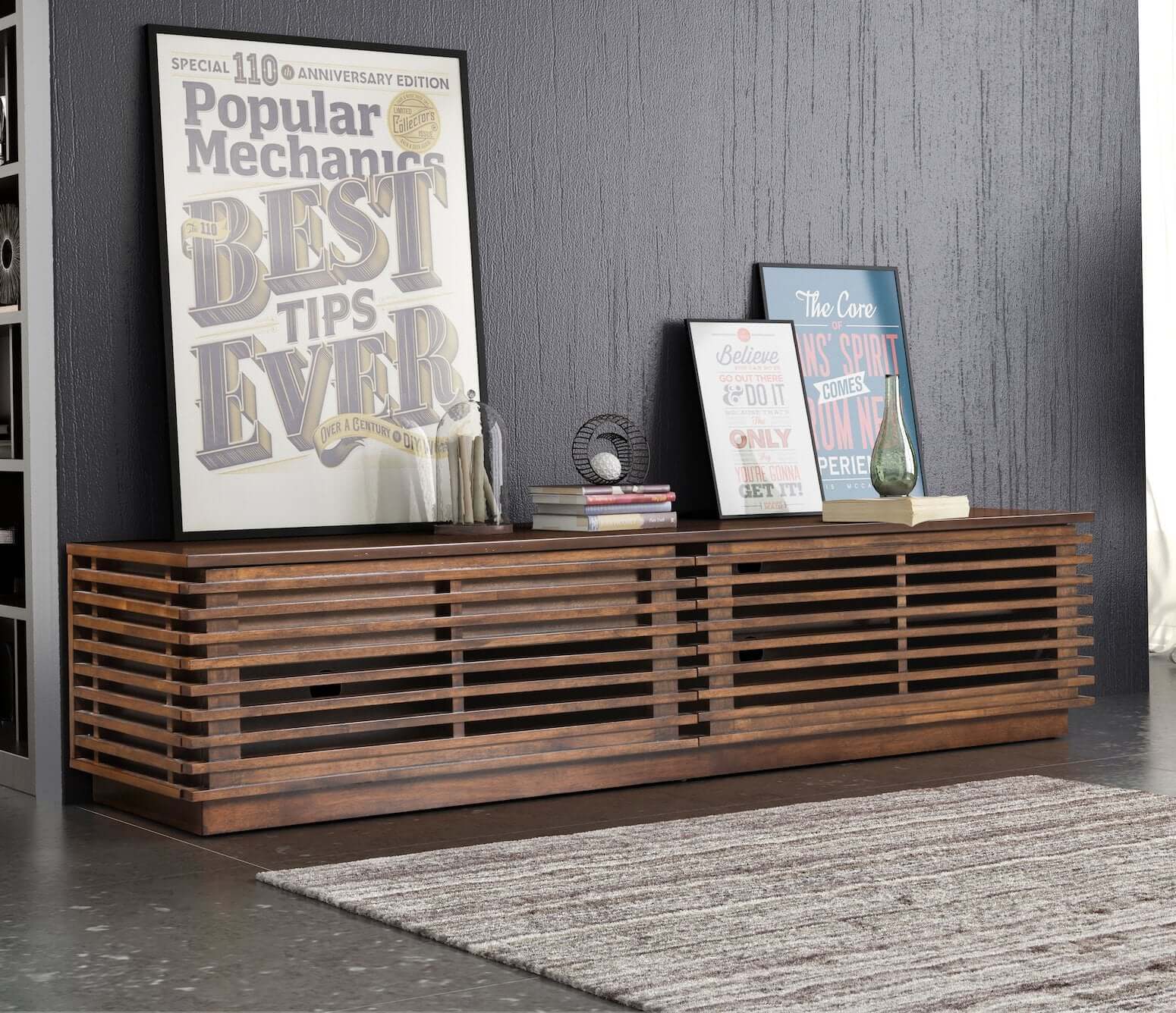 Linea Wood Slatted Entertainment Media Console TV Stand 71