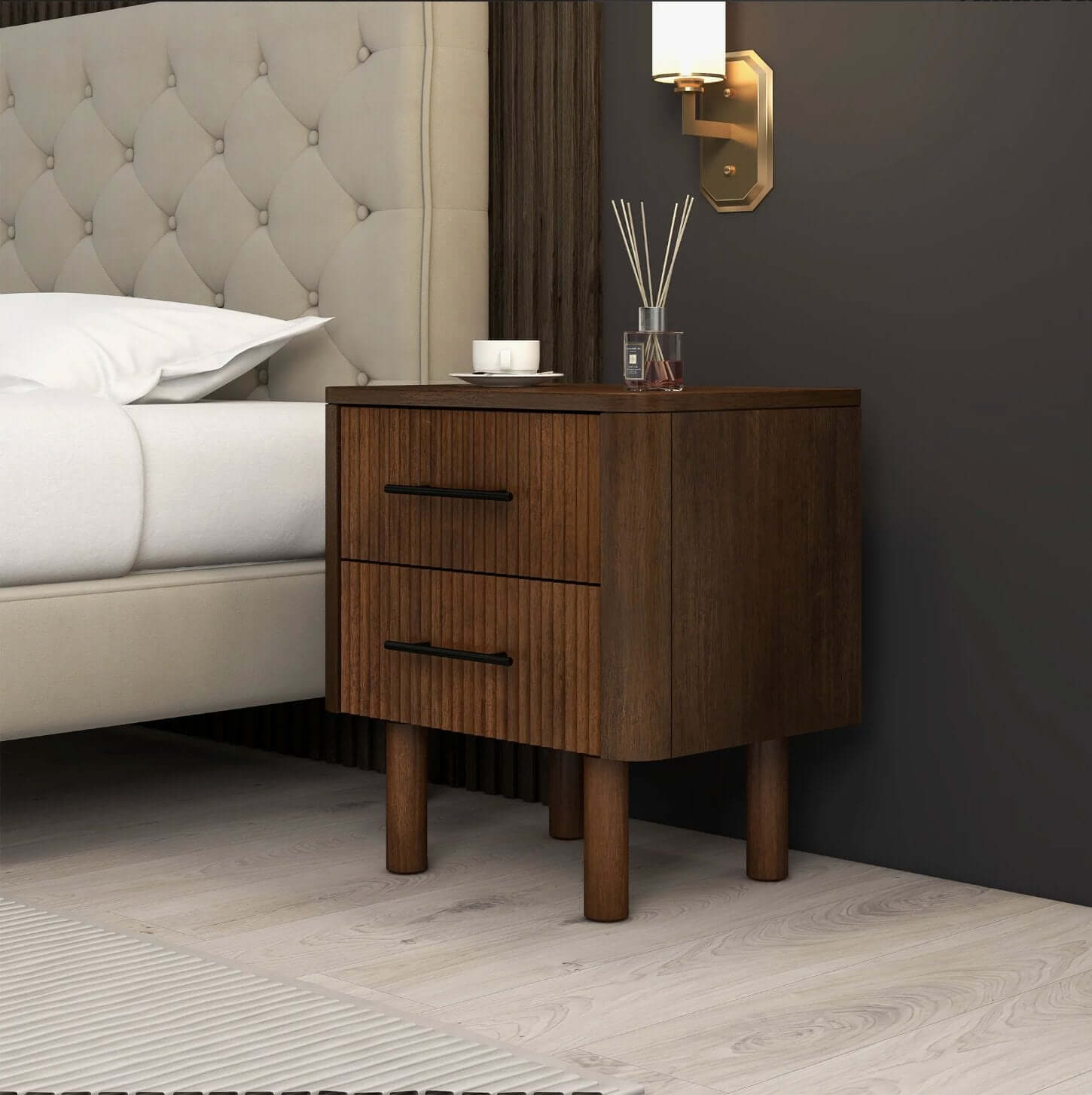 Logan Walnut Bedroom 2 Drawer Nightstand 21