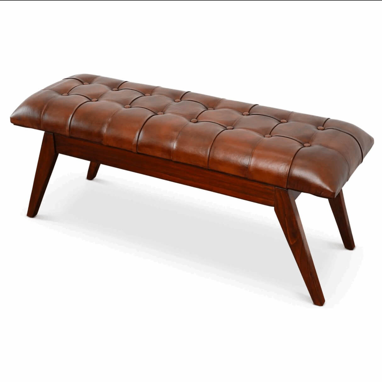 Maja Button-Tufted Genuine Leather Bench 55L