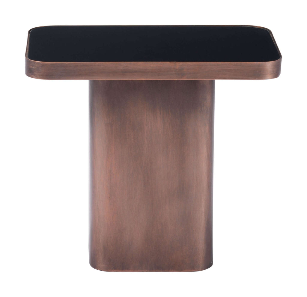 Marcos Modern End Table w/ Steel Base & Glass Top