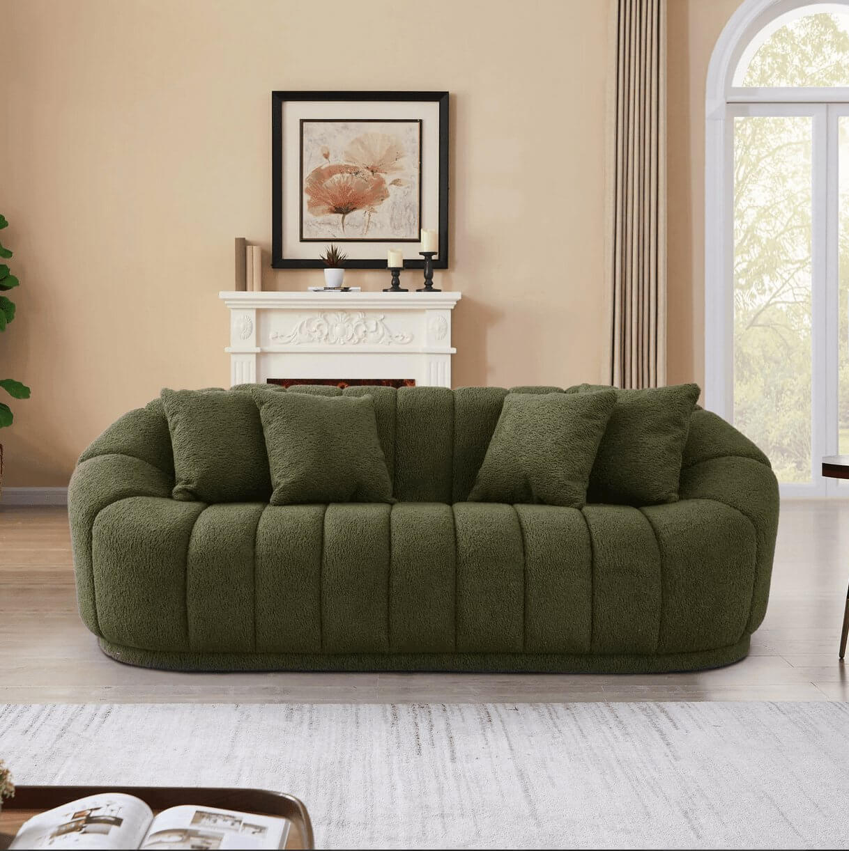 Maximilian Japandi Channel Tufted Boucle Sofa 86”