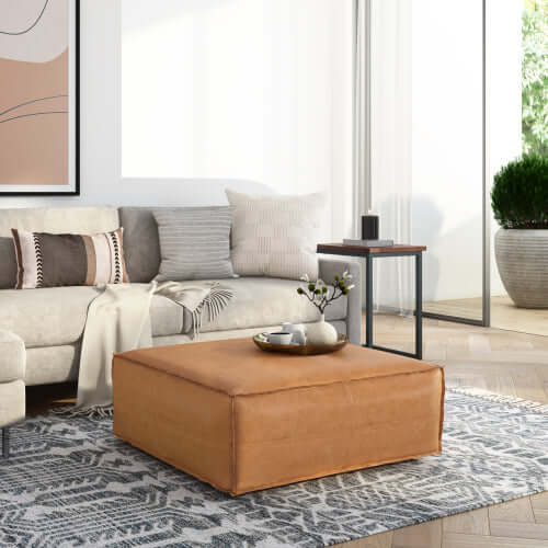 Brody Large Square Brown Faux Leather Ottoman 36W (2 Colors)