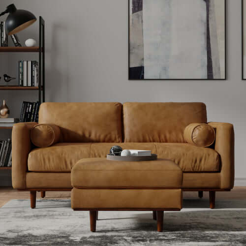 Morrison MCM Leather Sofa Loveseat 72' (2 Colors)