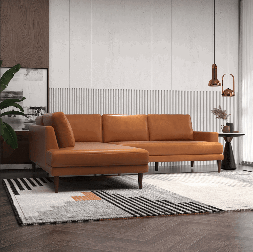 Corbin MCM Tan Leather Sectional Chaise Sofa 108