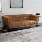 Addison MCM Button-Tufted Premium Leather Sofa 84”