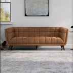 Addison MCM Button-Tufted Premium Leather Sofa 84”
