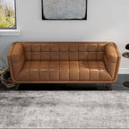 Addison MCM Button-Tufted Premium Leather Sofa 84”