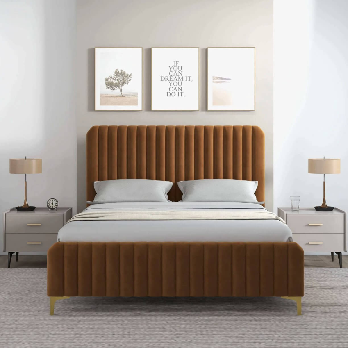 Valery Boucle Fabric Upholstered Platform Bed Frame (2 Colors)