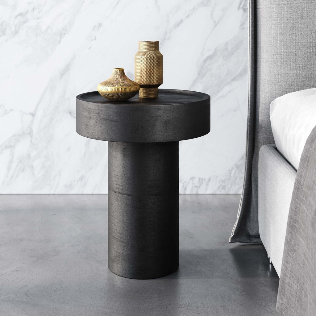 Watson Round Black Mango Wood Accent End Table 16