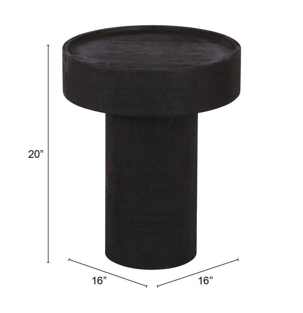 Watson Round Black Mango Wood Accent End Table 16